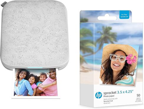 HP Sprocket 3x4 Instant Photo Printer – Wirelessly Print 3.5x4.25" Photos on Zink Paper + HP Sprocket 3.5 x 4.25" Zink Sticky-Backed Photo Paper (50 Pack) Compatible w/HP Sprocket 3x4 Photo Printer in Kuwait