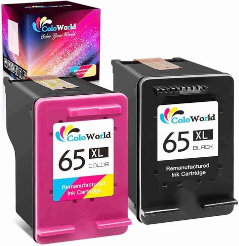 خرطوشة حبر كولور ورلد 65XL ريمان قابلة للاستبدال ل 65XL 65 XL متوافقة مع انفي 5055 5020 ديسك جيت 2622 3755 2655 3758 3720 3721 3730 3732 3752 2624 AMP 100 (1 أسود، 1 ثلاثية الألوان) in Kuwait