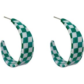 Acrylic checkered Earrings Resin Plaid Hoop Earring Tortoise Shell C-Shaped Earrings Colorful Chunky Big Earrings for Women Teen Girls Y2k Earrings