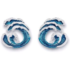 TEBIHOYO Unique Enamel Cubic Zirconia Big Earrings Studs for Women Hypoallergenic Ocean Wave Art Large Studs Earrings for Girls Jewelry in Saudi Arabia