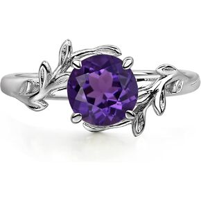 LUO Round Shaped 7 MM Gemstone Branch Statement Ring 925 Sterling Silver Birthstone Ring for Women