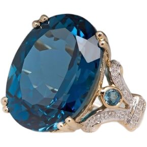 Koguxuix 18k الذهب الطاووس الأزرق توباز البيضاوي الماس تشيكوسلوفاكيا كريستال الأحجار الكريمة خاتم الزفاف الأحجار الكريمة الزفاف الفرقة للنساء (9) in Kuwait