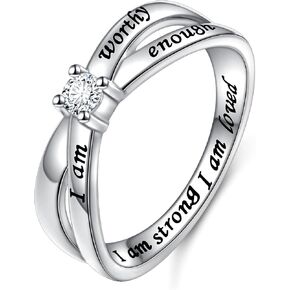 DAOCHONG 925 Sterling Silver I Am Enough I Am Worthy I Am Strong I Am Loved Ring for Women