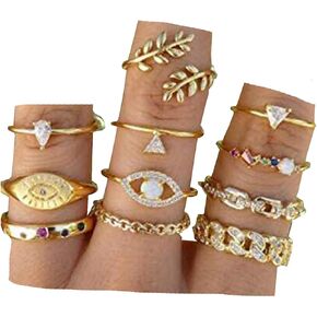 BERYUAN عصري لؤلؤة الدمعة منتصف إصبع خاتم النساء الذهب الدائري مجموعة العين المفصل الدائري هدية لها مجموعة خاتم الذهب العتيق للنساء والفتيات المراهقات (11 قطعة) in Kuwait