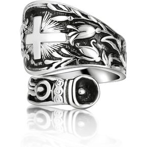 Cawsug Sunflower Spoon Rings for Women Adjustable Silver Victorian Vintage Boho Floral Thumb Jewelry