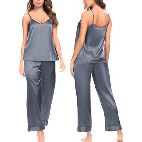 SWOMOG Womens Silk Satin Pajamas Set 2 Pcs Pj Sets Bridesmaid Pjs Cami Top and Pants Sleepwear
