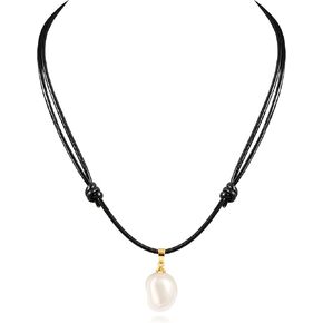 One Single Freshwater Cultured Pearl Choker Necklace on Genuine Leather Cord Adjustable Necklace Handmade Choker Jewelry Gift for Women Girls…