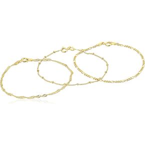 Amazon Collection Set of Three Singapore, Figaro and Bead Station Chain Bracelet