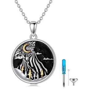 TOUPOP Sun Moon and Mountain Pendant Urn Necklace for Ashes Women/Men S925 Sterling Silver Cremation Jewelry for Pet Ashes Keepsake w/Funnel Filler Memorial Funeral Gifts for Mom Dad Grandma Grandpa