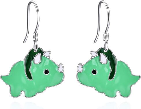 Dinosaur Earrings for Women Sterling Silver Dino Triceratops Dangle Drop Jewelry Animal Cartoon Gifts for Girls in Kuwait