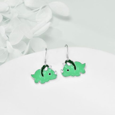 Dinosaur Earrings for Women Sterling Silver Dino Triceratops Dangle Drop Jewelry Animal Cartoon Gifts for Girls in Kuwait