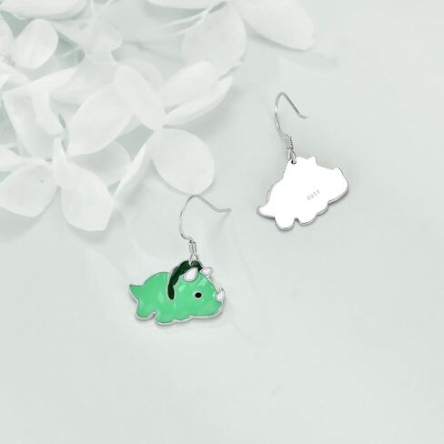 Dinosaur Earrings for Women Sterling Silver Dino Triceratops Dangle Drop Jewelry Animal Cartoon Gifts for Girls in Kuwait