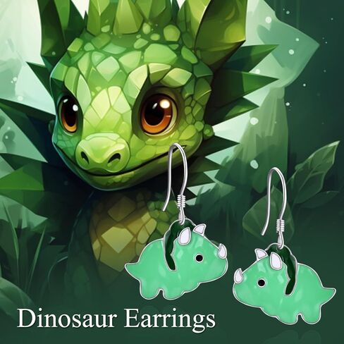 Dinosaur Earrings for Women Sterling Silver Dino Triceratops Dangle Drop Jewelry Animal Cartoon Gifts for Girls in Kuwait
