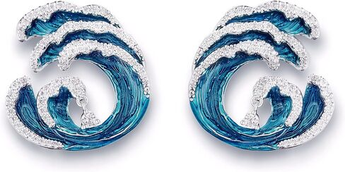 TEBIHOYO Unique Enamel Cubic Zirconia Big Earrings Studs for Women Hypoallergenic Ocean Wave Art Large Studs Earrings for Girls Jewelry in Kuwait