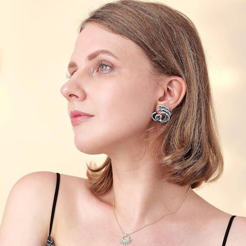 TEBIHOYO Unique Enamel Cubic Zirconia Big Earrings Studs for Women Hypoallergenic Ocean Wave Art Large Studs Earrings for Girls Jewelry in Kuwait