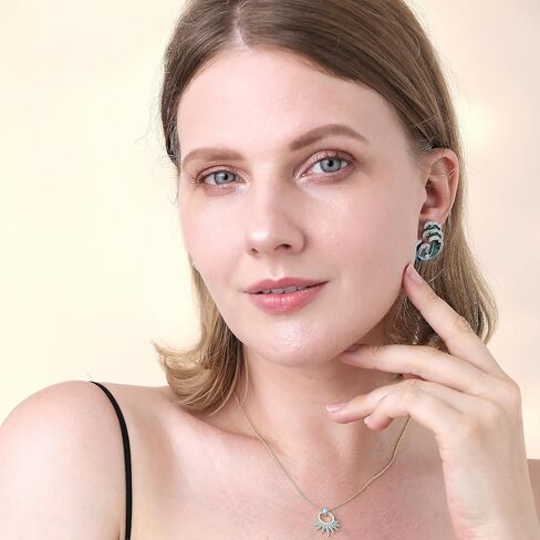 TEBIHOYO Unique Enamel Cubic Zirconia Big Earrings Studs for Women Hypoallergenic Ocean Wave Art Large Studs Earrings for Girls Jewelry in Kuwait