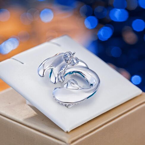 TEBIHOYO Unique Enamel Cubic Zirconia Big Earrings Studs for Women Hypoallergenic Ocean Wave Art Large Studs Earrings for Girls Jewelry in Kuwait