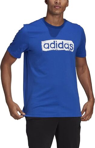 تيشيرت رجالي من adidas Essentials بشعار خطي مطرز باللون الأزرق/الأبيض (as1، Alpha، xx_l، عادي، عادي، قياسي، أزرق/أبيض) in Saudi Arabia