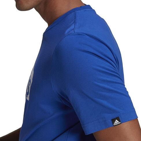 تيشيرت رجالي من adidas Essentials بشعار خطي مطرز باللون الأزرق/الأبيض (as1، Alpha، xx_l، عادي، عادي، قياسي، أزرق/أبيض) in Saudi Arabia