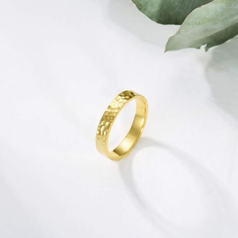 PYTALI Handmade Hammered Ring, 925 Stealing Sliver Textured Statement Band,18K Gold Gift for Mother Wife in Saudi Arabia