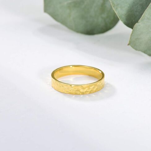 PYTALI Handmade Hammered Ring, 925 Stealing Sliver Textured Statement Band,18K Gold Gift for Mother Wife in Saudi Arabia