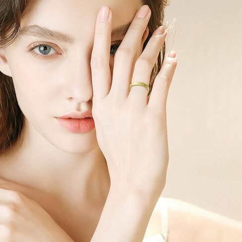 PYTALI Handmade Hammered Ring, 925 Stealing Sliver Textured Statement Band,18K Gold Gift for Mother Wife in Saudi Arabia