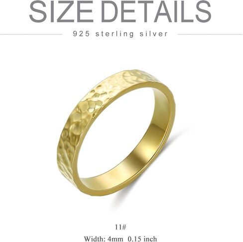 PYTALI Handmade Hammered Ring, 925 Stealing Sliver Textured Statement Band,18K Gold Gift for Mother Wife in Saudi Arabia