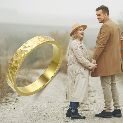 PYTALI Handmade Hammered Ring, 925 Stealing Sliver Textured Statement Band,18K Gold Gift for Mother Wife in Saudi Arabia