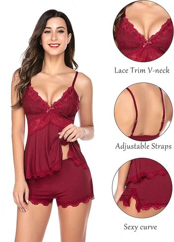 wearella Womens Lingerie Set Pjs and Panty Set Camisole Set Modal Sweetness Sleepwear in Kuwait