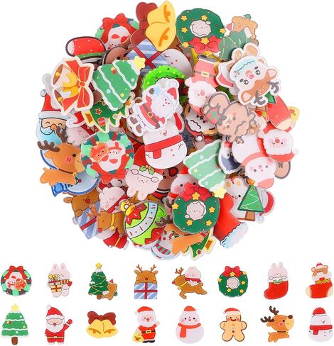 65PCS Christmas Acrylic Brooch Pins, Lorvain Cute Aesthetic Badges Pin Kawaii Xmas Backpack Pins Bear Santa Christmas Tree Elk Cartoon Brooch Pin for Women Girls Backpacks Bags Jackets Hoodies Hats in Kuwait