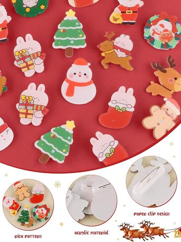 65PCS Christmas Acrylic Brooch Pins, Lorvain Cute Aesthetic Badges Pin Kawaii Xmas Backpack Pins Bear Santa Christmas Tree Elk Cartoon Brooch Pin for Women Girls Backpacks Bags Jackets Hoodies Hats in Kuwait