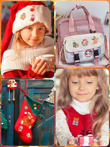 65PCS Christmas Acrylic Brooch Pins, Lorvain Cute Aesthetic Badges Pin Kawaii Xmas Backpack Pins Bear Santa Christmas Tree Elk Cartoon Brooch Pin for Women Girls Backpacks Bags Jackets Hoodies Hats in Kuwait