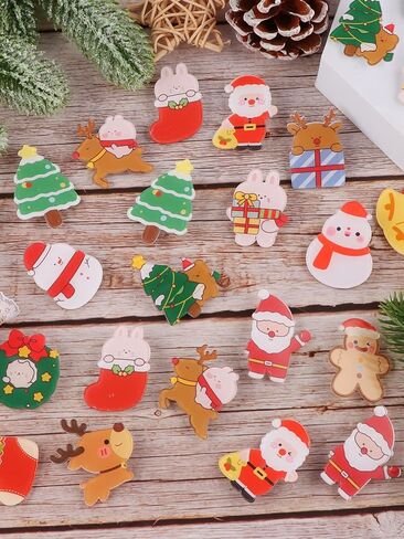 65PCS Christmas Acrylic Brooch Pins, Lorvain Cute Aesthetic Badges Pin Kawaii Xmas Backpack Pins Bear Santa Christmas Tree Elk Cartoon Brooch Pin for Women Girls Backpacks Bags Jackets Hoodies Hats in Kuwait