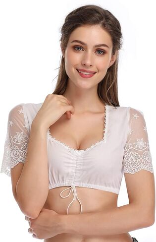 GloryStar Women's Blouse Bavarian Oktoberfest Costume Traditional Dirndl Blouse Shirt Cropped White Shirt in Saudi Arabia