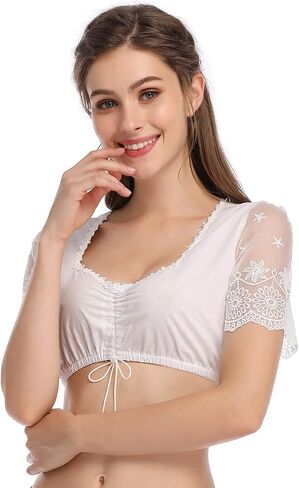 GloryStar Women's Blouse Bavarian Oktoberfest Costume Traditional Dirndl Blouse Shirt Cropped White Shirt in Saudi Arabia