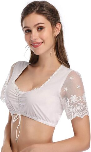 GloryStar Women's Blouse Bavarian Oktoberfest Costume Traditional Dirndl Blouse Shirt Cropped White Shirt in Saudi Arabia