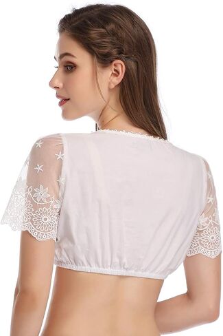 GloryStar Women's Blouse Bavarian Oktoberfest Costume Traditional Dirndl Blouse Shirt Cropped White Shirt in Saudi Arabia