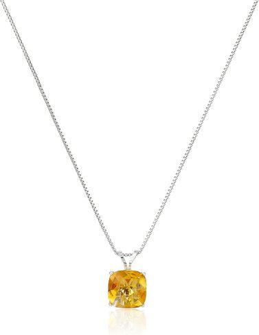 Amazon Collection 925 Sterling Silver 8mm Cushion Cut Birthstone Solitaire Pendant Necklace for Women with Box Chain in Saudi Arabia