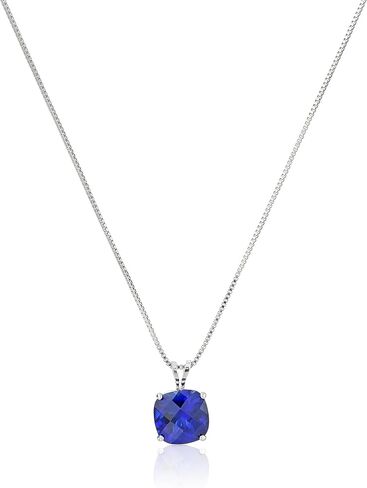 Amazon Collection 925 Sterling Silver 8mm Cushion Cut Birthstone Solitaire Pendant Necklace for Women with Box Chain in Saudi Arabia