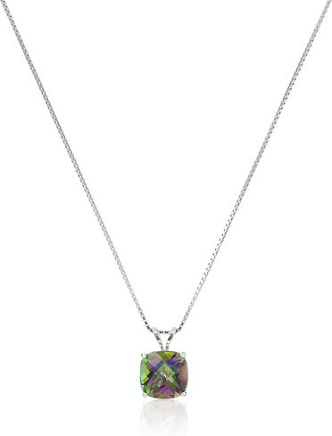 Amazon Collection 925 Sterling Silver 8mm Cushion Cut Birthstone Solitaire Pendant Necklace for Women with Box Chain in Saudi Arabia