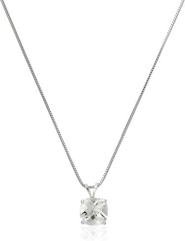 Amazon Collection 925 Sterling Silver 8mm Cushion Cut Birthstone Solitaire Pendant Necklace for Women with Box Chain in Saudi Arabia
