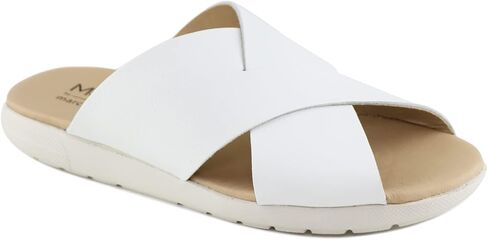 MARC JOSEPH NEW YORK Womens Casual Genuine Leather Flat Slide Mules Criss Cross Sandals Open Toe Backless Comfortable Lightweight EVA Sole Fashion Slip-on Slides in Saudi Arabia