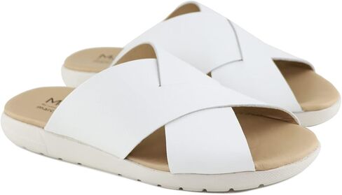 MARC JOSEPH NEW YORK Womens Casual Genuine Leather Flat Slide Mules Criss Cross Sandals Open Toe Backless Comfortable Lightweight EVA Sole Fashion Slip-on Slides in Saudi Arabia