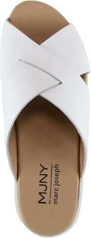 MARC JOSEPH NEW YORK Womens Casual Genuine Leather Flat Slide Mules Criss Cross Sandals Open Toe Backless Comfortable Lightweight EVA Sole Fashion Slip-on Slides in Saudi Arabia