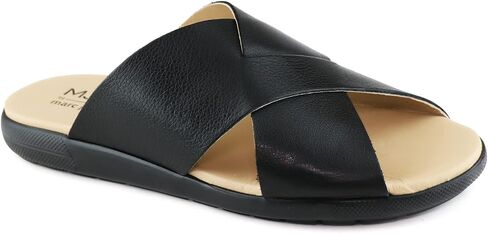 MARC JOSEPH NEW YORK Womens Casual Genuine Leather Flat Slide Mules Criss Cross Sandals Open Toe Backless Comfortable Lightweight EVA Sole Fashion Slip-on Slides in Saudi Arabia