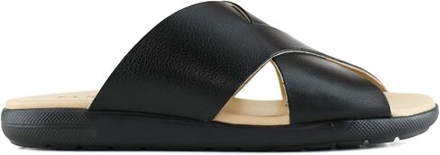 MARC JOSEPH NEW YORK Womens Casual Genuine Leather Flat Slide Mules Criss Cross Sandals Open Toe Backless Comfortable Lightweight EVA Sole Fashion Slip-on Slides in Saudi Arabia