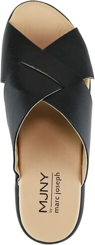 MARC JOSEPH NEW YORK Womens Casual Genuine Leather Flat Slide Mules Criss Cross Sandals Open Toe Backless Comfortable Lightweight EVA Sole Fashion Slip-on Slides in Saudi Arabia