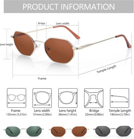 ZENOTTIC Small Octagonal Polarized Sunglasses for Women Men Hippie Metal Frame Retro Rectangle Sun Glasses in Saudi Arabia