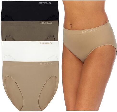Ellen Tracy High Cut Panties Seamless Underwear Briefs for Women 4pack | Women's Clothing Basics, Everyday No Show Brief Panty, Lightweight & Breathable Comfort, Stretchy & Soft, Regular & Plus Size in Saudi Arabia