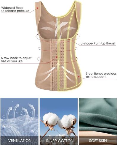 Ekouaer Women's Underbust Corset Waist Trainer Cincher Steel Boned Body Shaper Tummy Fat Burner S-4XL in Saudi Arabia